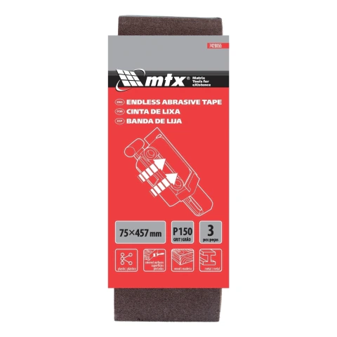 Cinta De Lixa 457x75 mm Grão 150 3 Peças Óxido De Alumínio Mtx