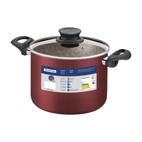 Caldeirão Tramontina Paris Antiaderente Starflon Max Vermelho 24 cm 7,2 L Com Tampa De Vidro