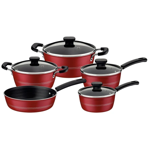 Jogo De Panelas Tramontina Sicília Alumínio Antiaderente 5 Peças Vermelho Starflon Excellent 3mm