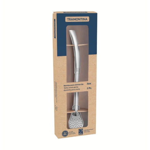 Bomba De Chimarrão Tramontina Ilex Aço Inox 19 Cm Sem Rosca Alta Vazão Para Mate E Tereré