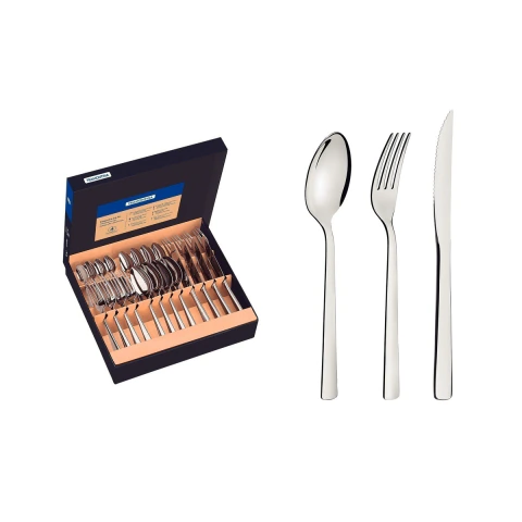 Faqueiro Tramontina Oslo 24 Peças Aço Inox Com Facas Para Churrasco Acabamento Alto Brilho