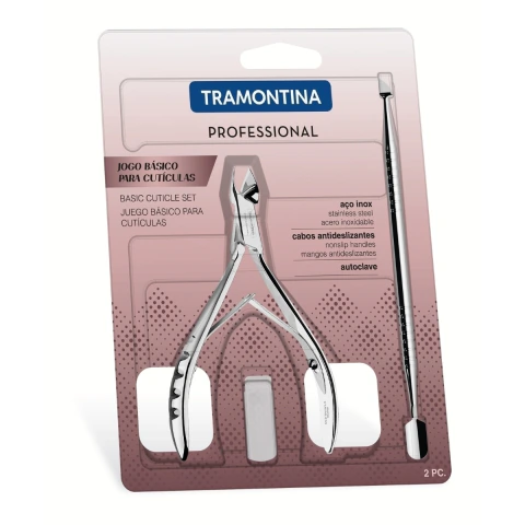 Jogo Para Cutículas Tramontina 2 Peças Aço Inox Alicate Mola Dupla E Empurrador Profissional