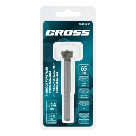 Broca Forstner Madeira 14mm Aço 45 VK8 Cilíndrica Gross