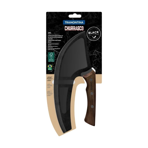 Cortador Multiuso Tramontina Churrasco Black Lâmina Aço Inox Cabo Madeira 90 Dias Garantia