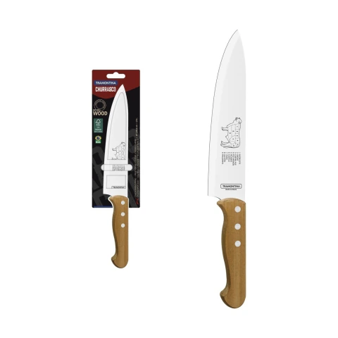 Faca Para Carne Tramontina Churrasco 8 Polegadas Lâmina Aço Inox Cabo Madeira Natural Certificado FSC