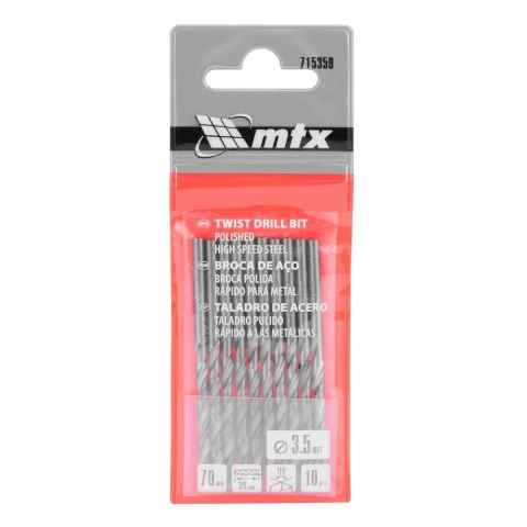 Jogo De Brocas Aço Rápido HSS 3,5 mm Para Metal 10 Peças Polida Mtx