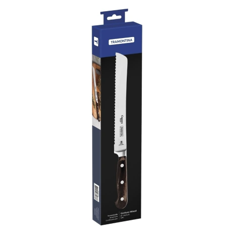 Faca Para Pão Tramontina Century Wood 8 Polegadas Aço Inox Forjado Cabo Madeira Tratada Castanho