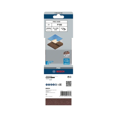 Cinta De Lixa Bosch Pro X440 75X533mm Grano 180 3Un