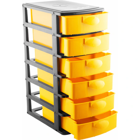 Organizador Plástico 6 Gavetas Preto E Amarelo - Vonder