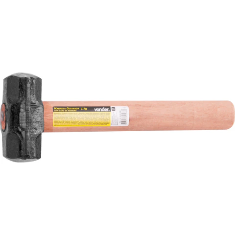 Marreta oitavada 1,0kg aço forjado cabo madeira Vonder