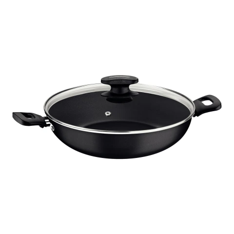 Panela Wok Tramontina Loreto 28 Cm 3,3 L Alumínio Antiaderente Starflon Max Grafite Com Tampa De Vidro