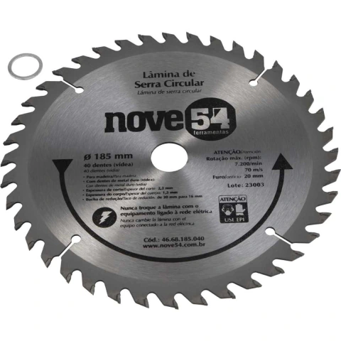 Lâmina Serra Circular Vídea 185mm 40 Dentes Furo 20mm Nove54