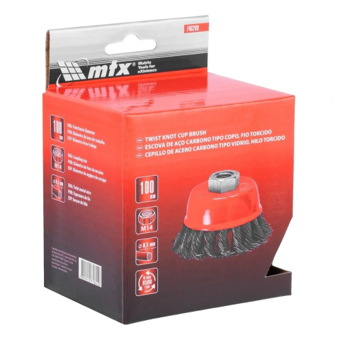 Escova Copo Aço Carbono Torcida M14 100mm 0,5mm 8500rpm MTX