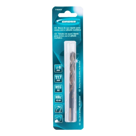 Broca Aço Rápido Industrial Para Metal 8 X 117mm Aço M2