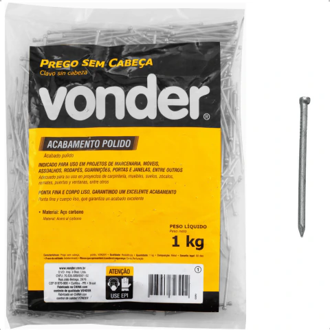Prego Sem Cabeça 9 X 12'' Polido 1 Kg Aço Carbono Vonder