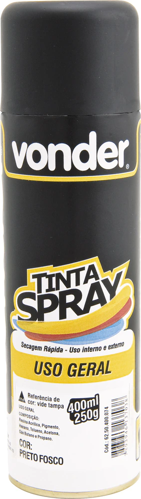 Tinta spray preto fosco 400ml/250g - Vonder