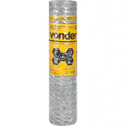 Tela Metálica Mangueirão Hex Malha 3'' BWG16 1,0m 50m Vonder