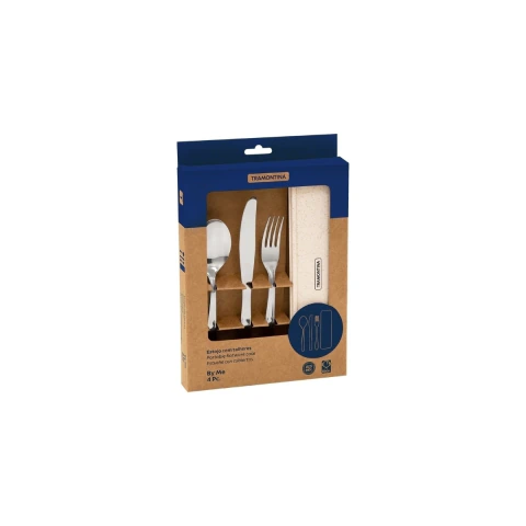 Kit Talheres Portátil Tramontina By Me 4 Peças Em Aço Inox Estojo Ecológico Bege Livre De BPA