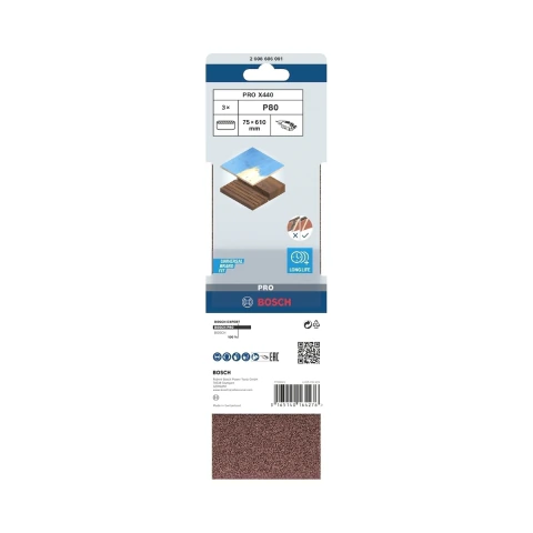 Cinta De Lixa Bosch Pro X440 75X610mm Grano 80 3Un