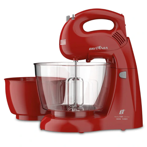 Batedeira Pérola 550 Cristal Duo Turbo VM 500W Britânia Vermelha Com 2 Tigelas 4 Velocidades 220V