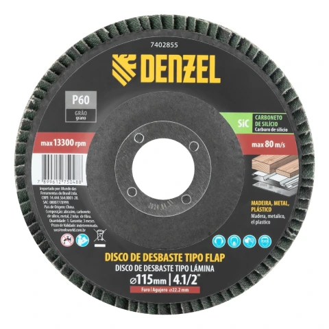 Disco De Desbaste Flap Carboneto De Silício Grão 60 115 X 22,2 Mm Denzel