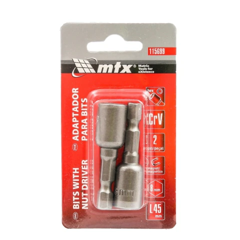 Soquete Magnético Para Parafusadeira 8 mm L 45 mm Com 2 Peças Mtx