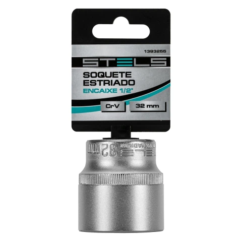 Soquete Estriado 1/2'' Cromo Vanádio Com Clips Plástico 32mm