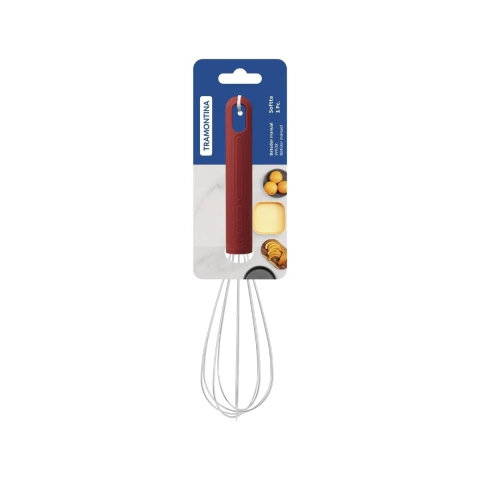Batedor Manual Tramontina Softta Aço Inox Cabo Emborrachado Vermelho 210 Graus Resistência Térmica