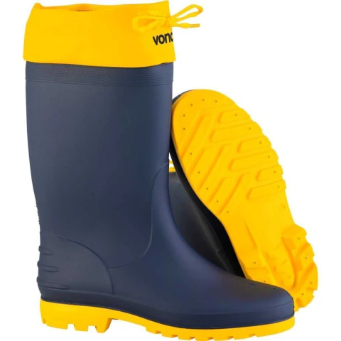Bota PVC 41/42 Azul/Amarela Cano Médio Com Forro Vonder