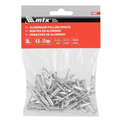 Rebite De Repuxo 4,8 X 12 mm Alumínio Com PINO Em Aço 50 Peças Mtx