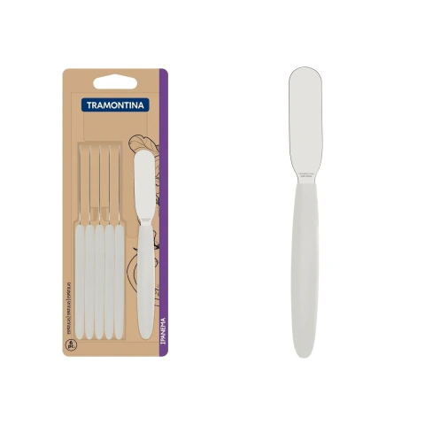 Conjunto 6 Espátulas Para Manteiga Tramontina Ipanema Aço Inox Cabo Polipropileno Branco 6 Peças