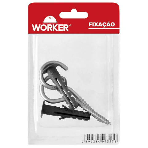 Conjunto Gancho Bucha Com Aba Zincada 6mm 5 Peças Fixação Alvenaria Worker
