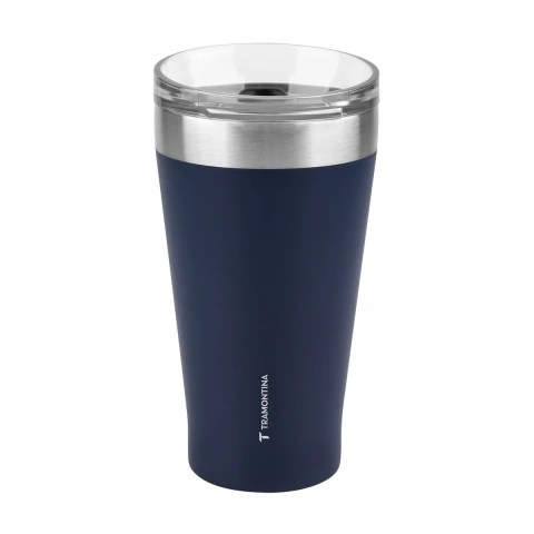 Copo Térmico 550 ml Tramontina Exata Aço Inox Azul Com Tampa Parede Dupla
