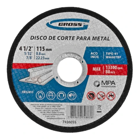 Disco De Corte Para Inox E Metal 115 X 0,8 X 22,23 Mm 1 Peça Gross 7436055