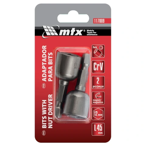 Soquete Magnético Para Parafusadeira 12 mm Comprimento 45 mm 2 Peças Mtx