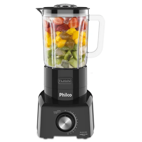 Liquidificador PLQ1350 Turbo Glass 1200W Philco Preto 2,65L Com 6 Lâminas 12 Velocidades 220V