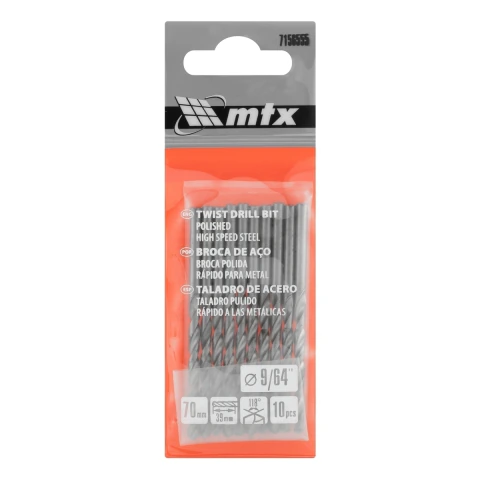 Broca Para Metal Polida HSS 9/64'' 10 Peças Aço Rápido MTX