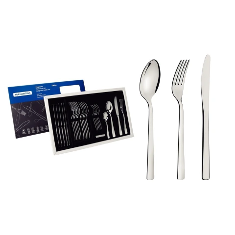 Faqueiro 24 Peças Aço Inox Oslo Alto Brilho Tramontina Completo