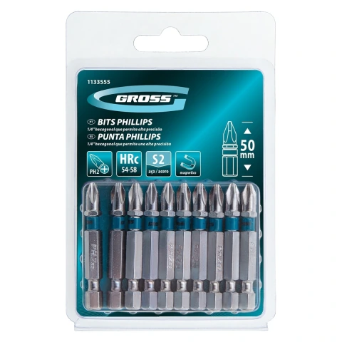 Bits Phillips Ph2 50mm Aço S2 10 Peças Magnético Niquelado