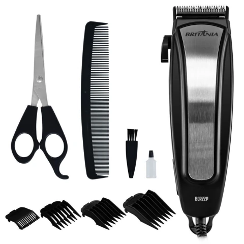 Máquina de Cortar Cabelo BCR22P Britânia Com 9 Acessórios Lâmina de Aço Inox 127V