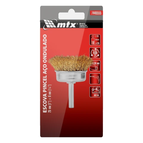 Escova Tipo Pincel Latonada 25 mm Haste 6 mm 4500 RPM 1 Peça Mtx