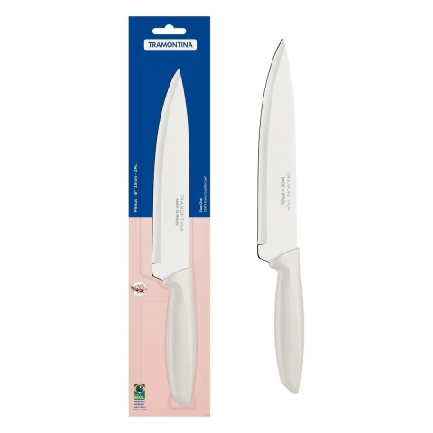 Faca Chef Tramontina Plenus 8 Polegadas Aço Inox Cabo Polipropileno Off White Profissional