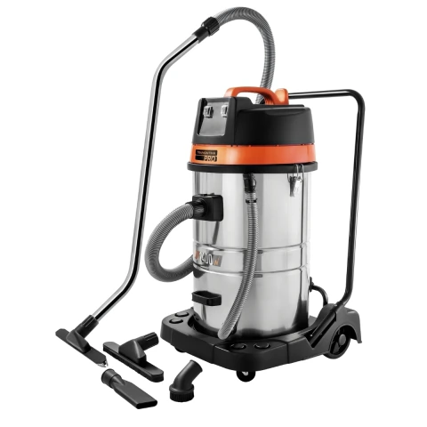 Aspirador Pó Solidos Líquidos 2400W 127V 80L Tanque Inox 10m Cabo 4 Rodas Tramontina PRO