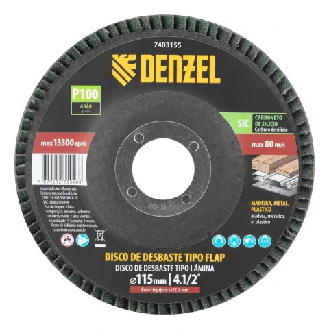 Disco De Desbaste Flap Carbeto De Silício Grão 100 115 X 22,2 Mm Denzel