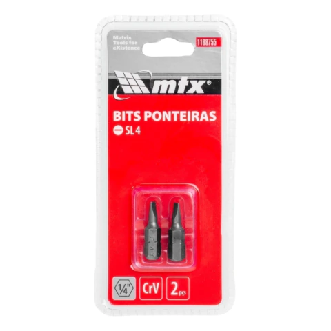 Bit Fenda Sl4 25 mm Aço Cromo Vanádio Haste 1/4 2 Peças Mtx