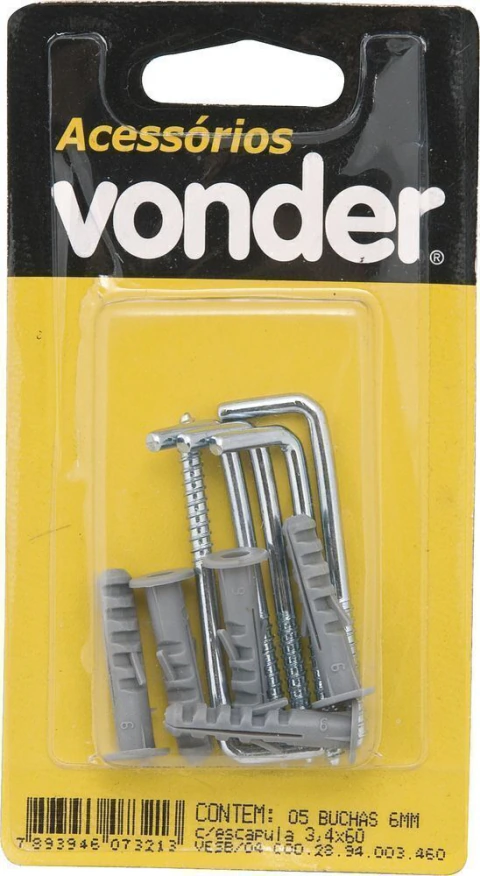Escapula 3,4x60mm zincado com bucha 6mm com 5 peças - Vonder