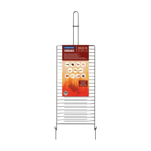 Grelha Para Churrasco Tramontina Em Aço Inox 56x18 Cm Com Trava De Fechamento Profissional