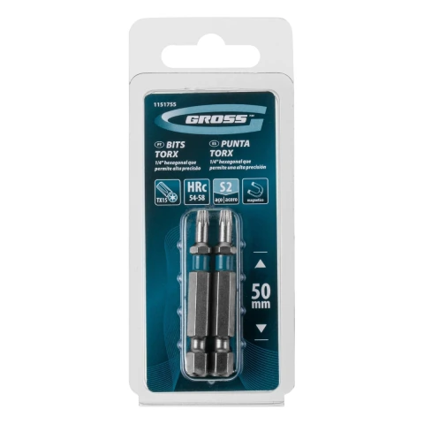 Bit Torx T15 Aço S2 50 Mm 1/4 Polegadas 58 Hrc Magnetico 2 Peças Gross