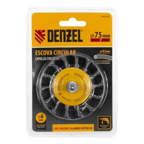 Escova Circular 75mm Aço Inoxidável Haste 1/4 Denzel