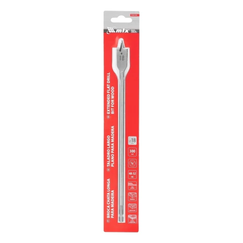 Broca Chata Madeira Longa 18 X 300 Mm Haste Aço 45 MTX